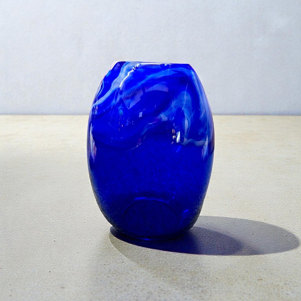 Hand Blown Cobalt Blue Swirl Glass Vase Decorative Accent Piece